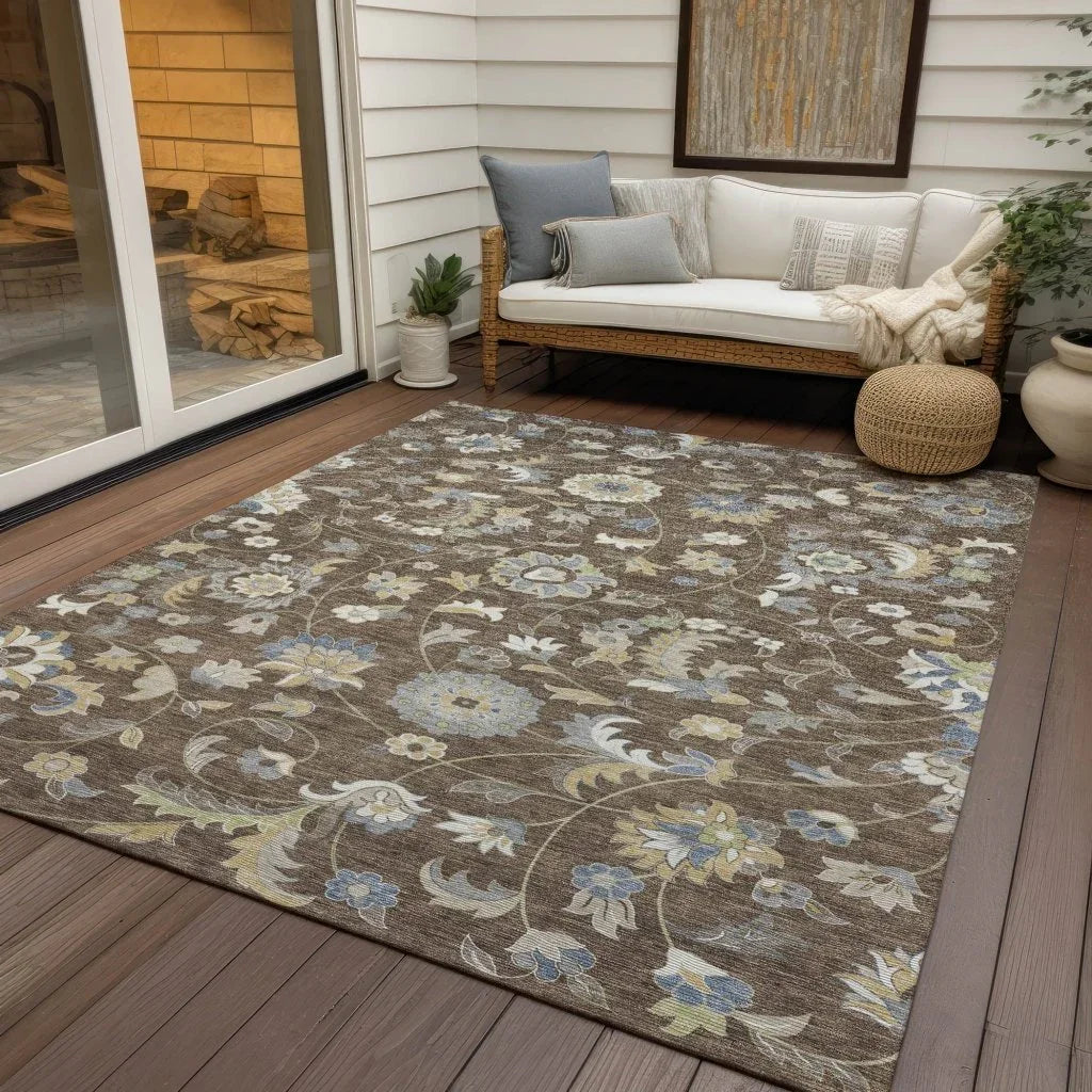 LOOMLAN Rugs Aveline Chocolate Washable Indoor-Outdoor Rug