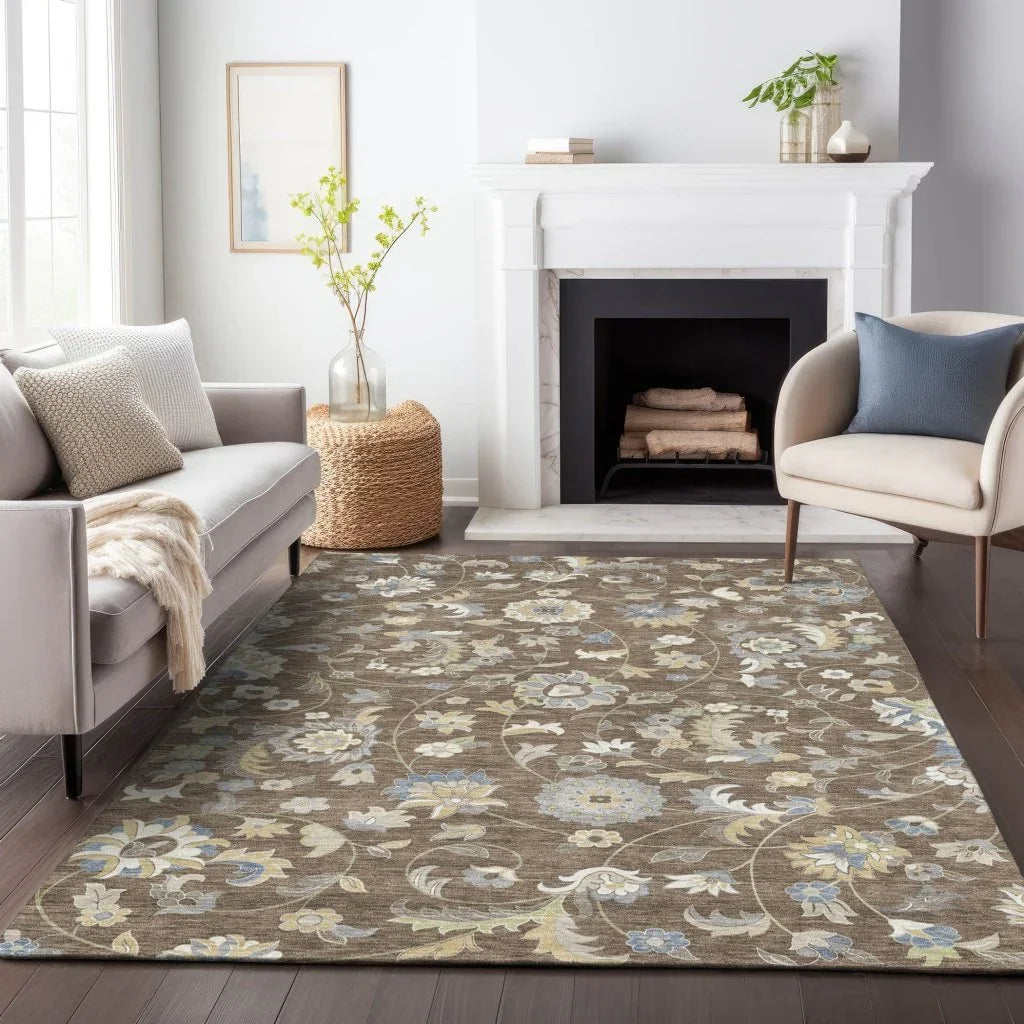 LOOMLAN Rugs Aveline Chocolate Washable Indoor-Outdoor Rug