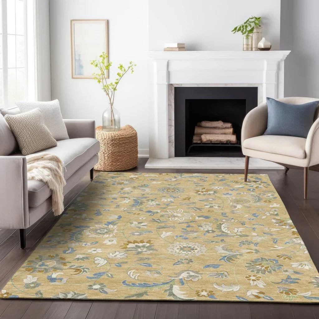LOOMLAN Rugs Aveline Gold Washable Indoor-Outdoor Rug