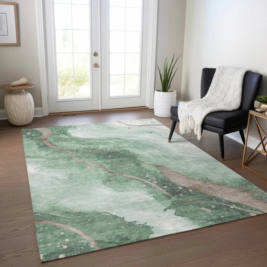 LOOMLAN Rugs Avelora Green Washable Indoor-Outdoor Rug