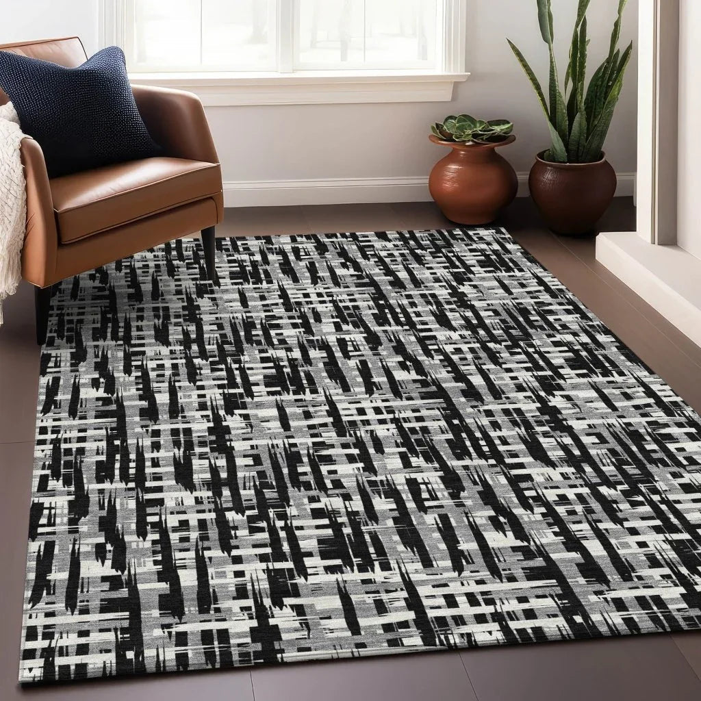 LOOMLAN Rugs Ayani Black Washable Indoor-Outdoor Rug