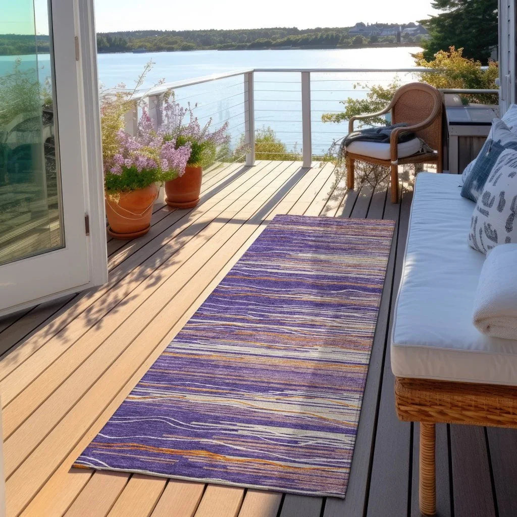LOOMLAN Rugs Ayra Purple Washable Indoor-Outdoor Rug