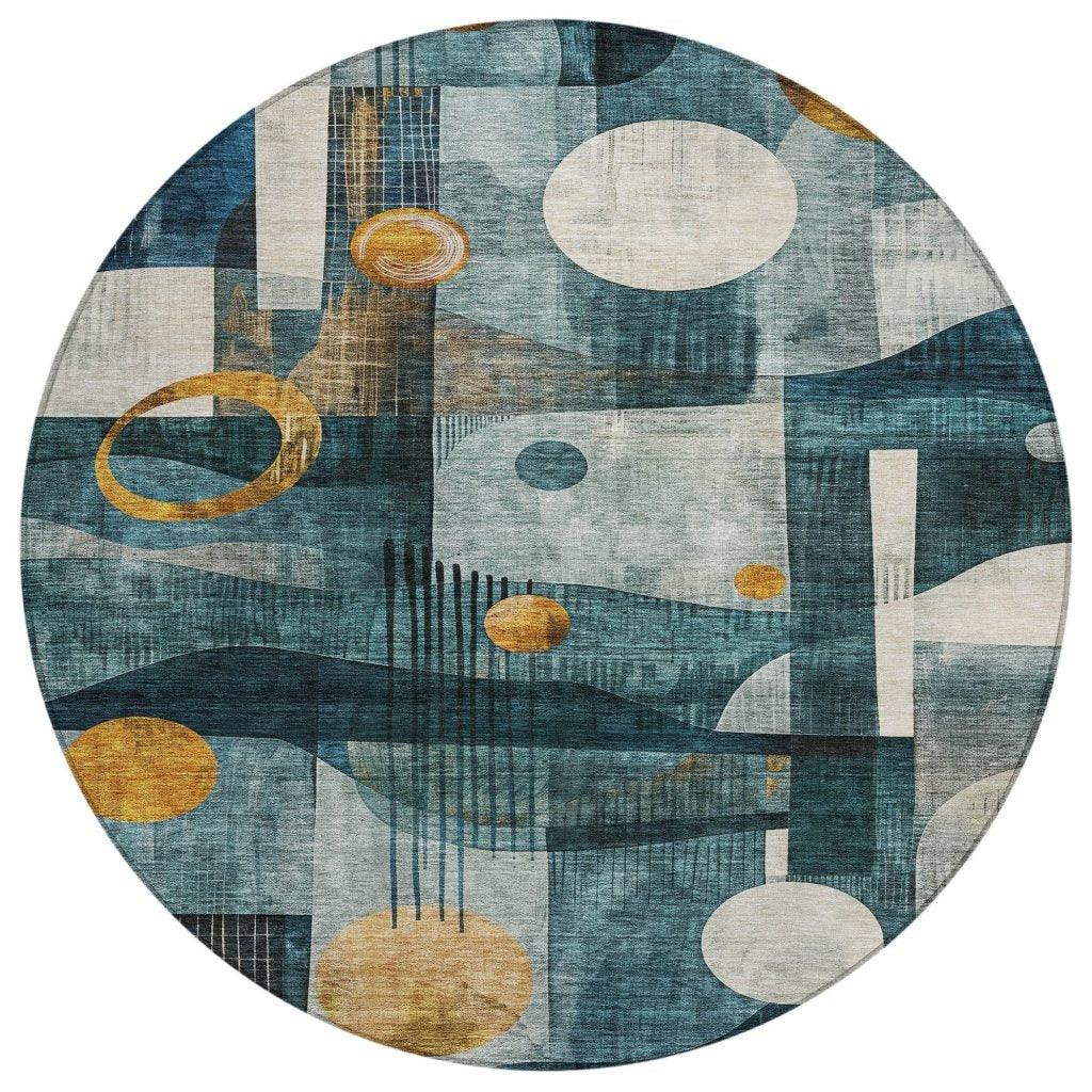 LOOMLAN Rugs Aza Teal Washable Indoor-Outdoor Rug
