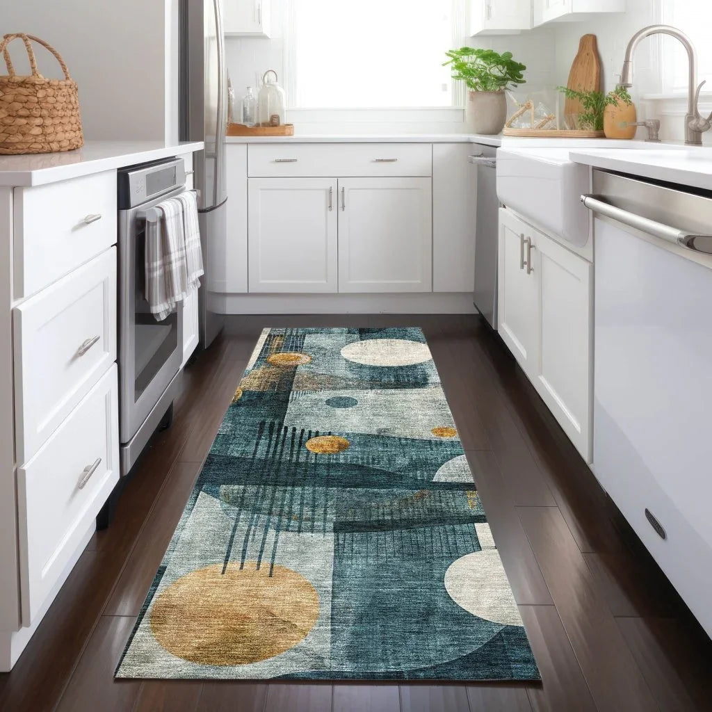 LOOMLAN Rugs Aza Teal Washable Indoor-Outdoor Rug