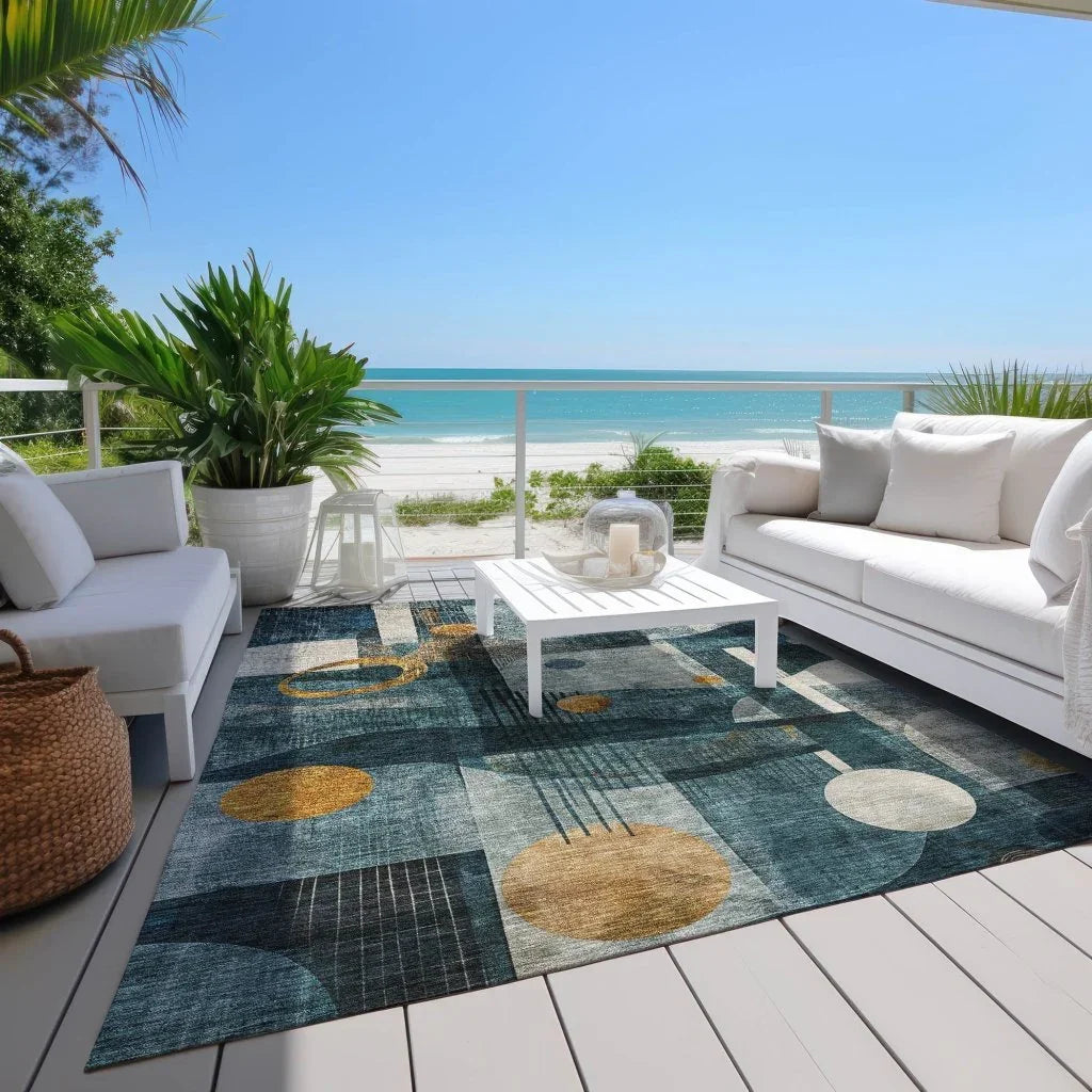 LOOMLAN Rugs Aza Teal Washable Indoor-Outdoor Rug