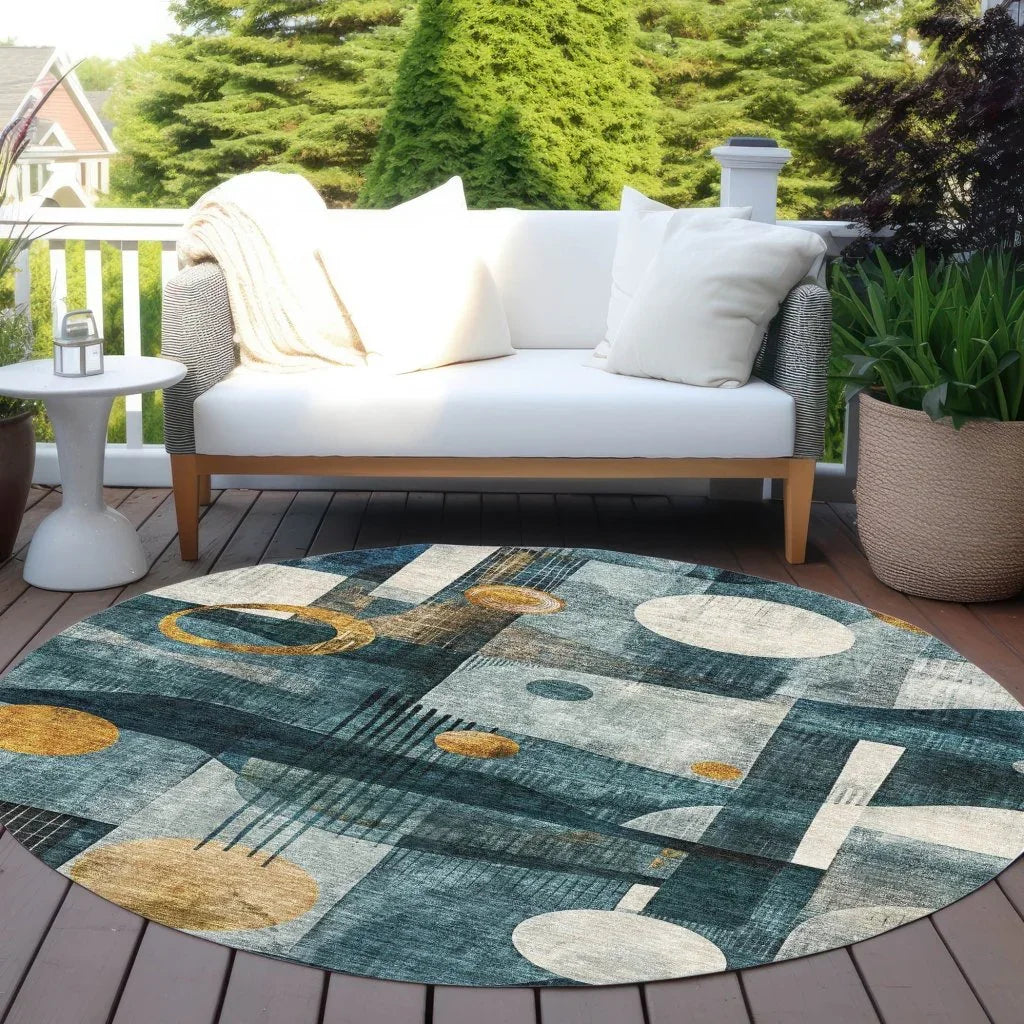 LOOMLAN Rugs Aza Teal Washable Indoor-Outdoor Rug