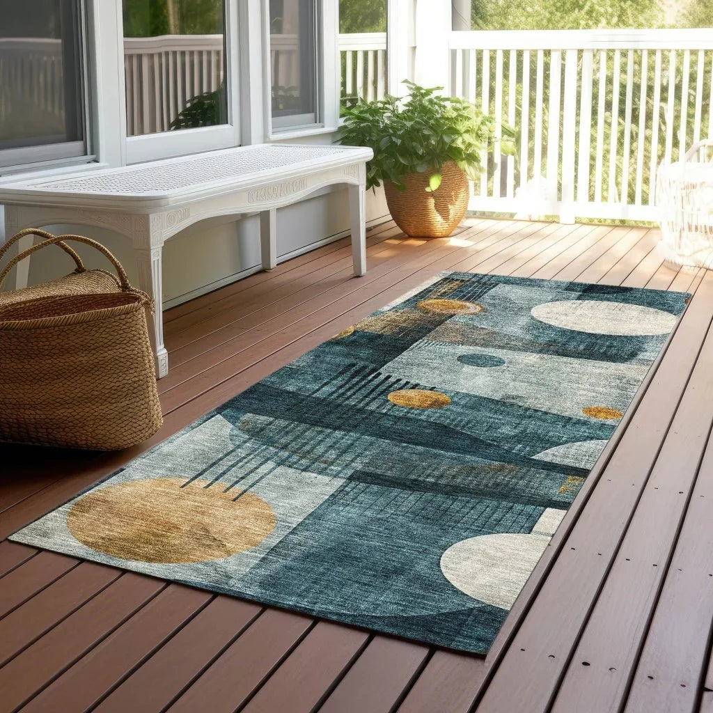 LOOMLAN Rugs Aza Teal Washable Indoor-Outdoor Rug