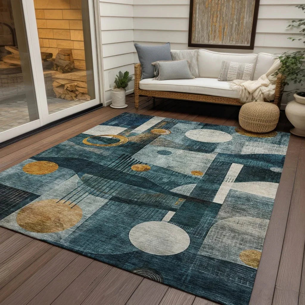 LOOMLAN Rugs Aza Teal Washable Indoor-Outdoor Rug