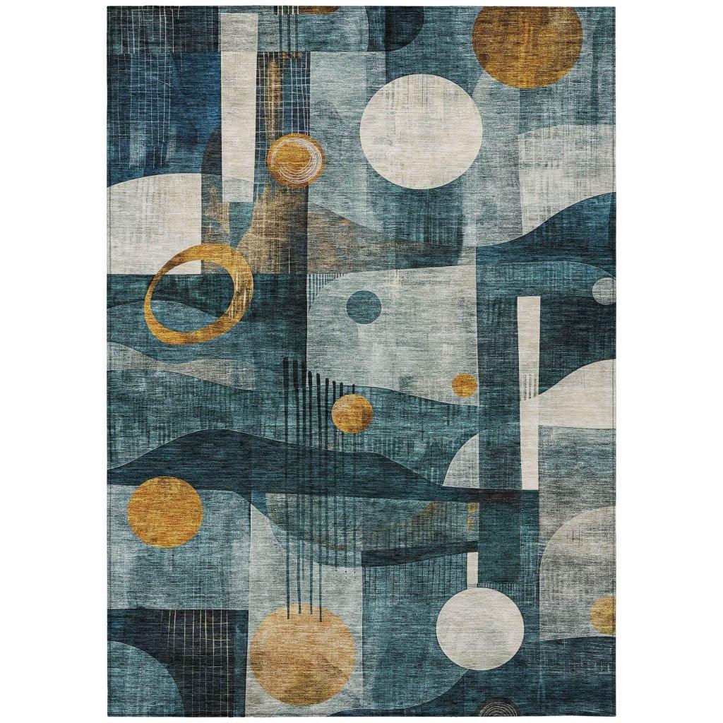 LOOMLAN Rugs Aza Teal Washable Indoor-Outdoor Rug