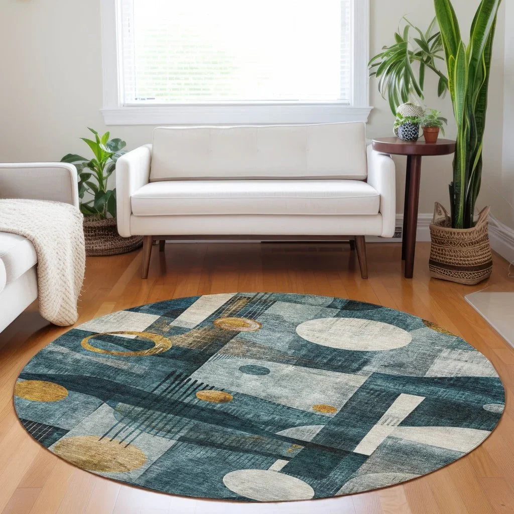 LOOMLAN Rugs Aza Teal Washable Indoor-Outdoor Rug