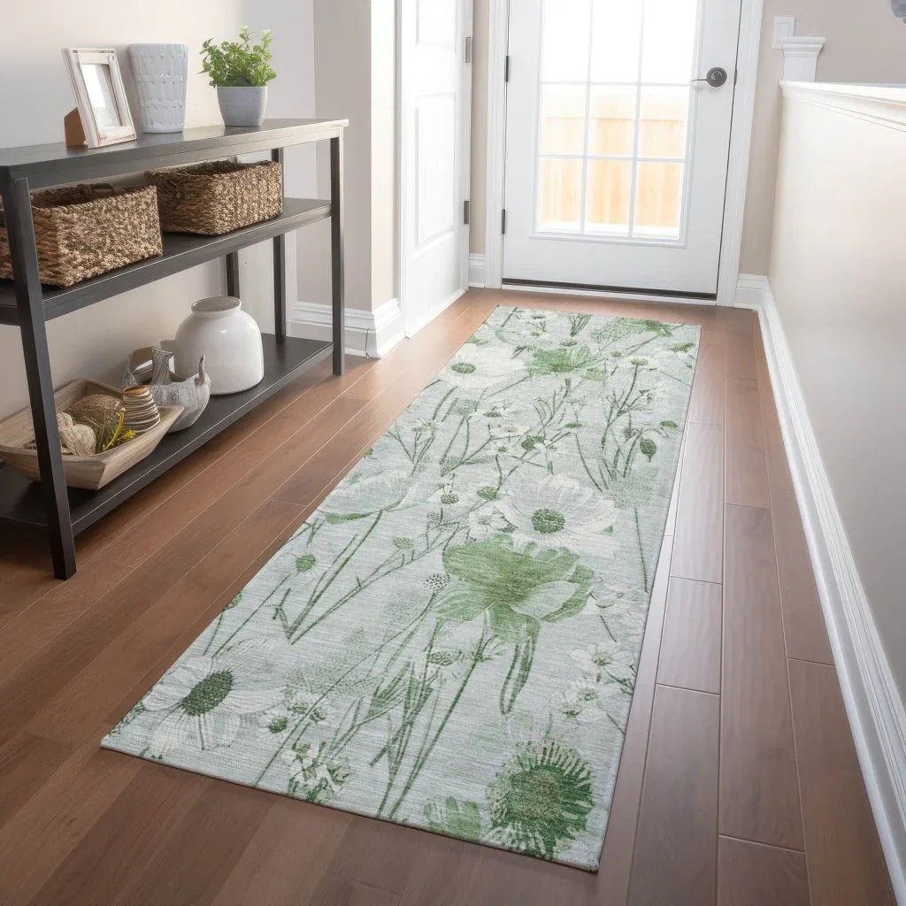 LOOMLAN Rugs Azaleth Green Washable Indoor-Outdoor Rug