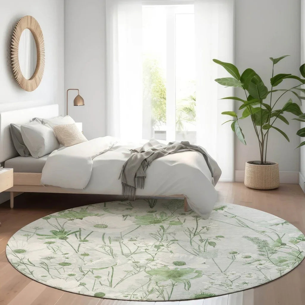 LOOMLAN Rugs Azaleth Green Washable Indoor-Outdoor Rug
