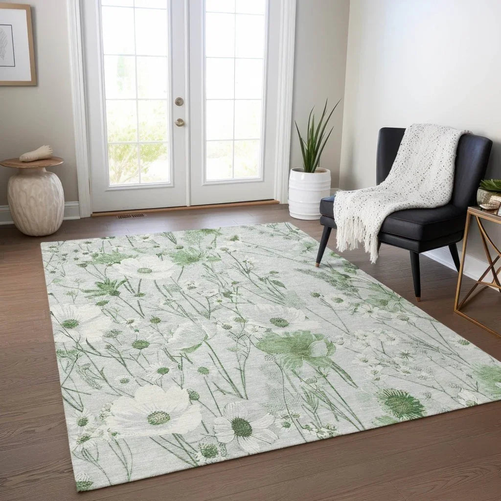 LOOMLAN Rugs Azaleth Green Washable Indoor-Outdoor Rug