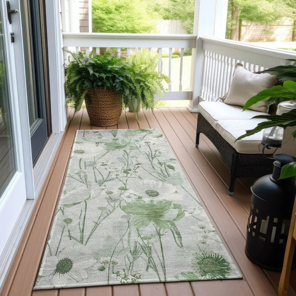 LOOMLAN Rugs Azaleth Green Washable Indoor-Outdoor Rug