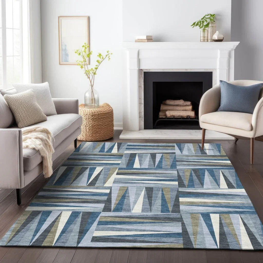 LOOMLAN Rugs Azura Blue Washable Indoor-Outdoor Rug