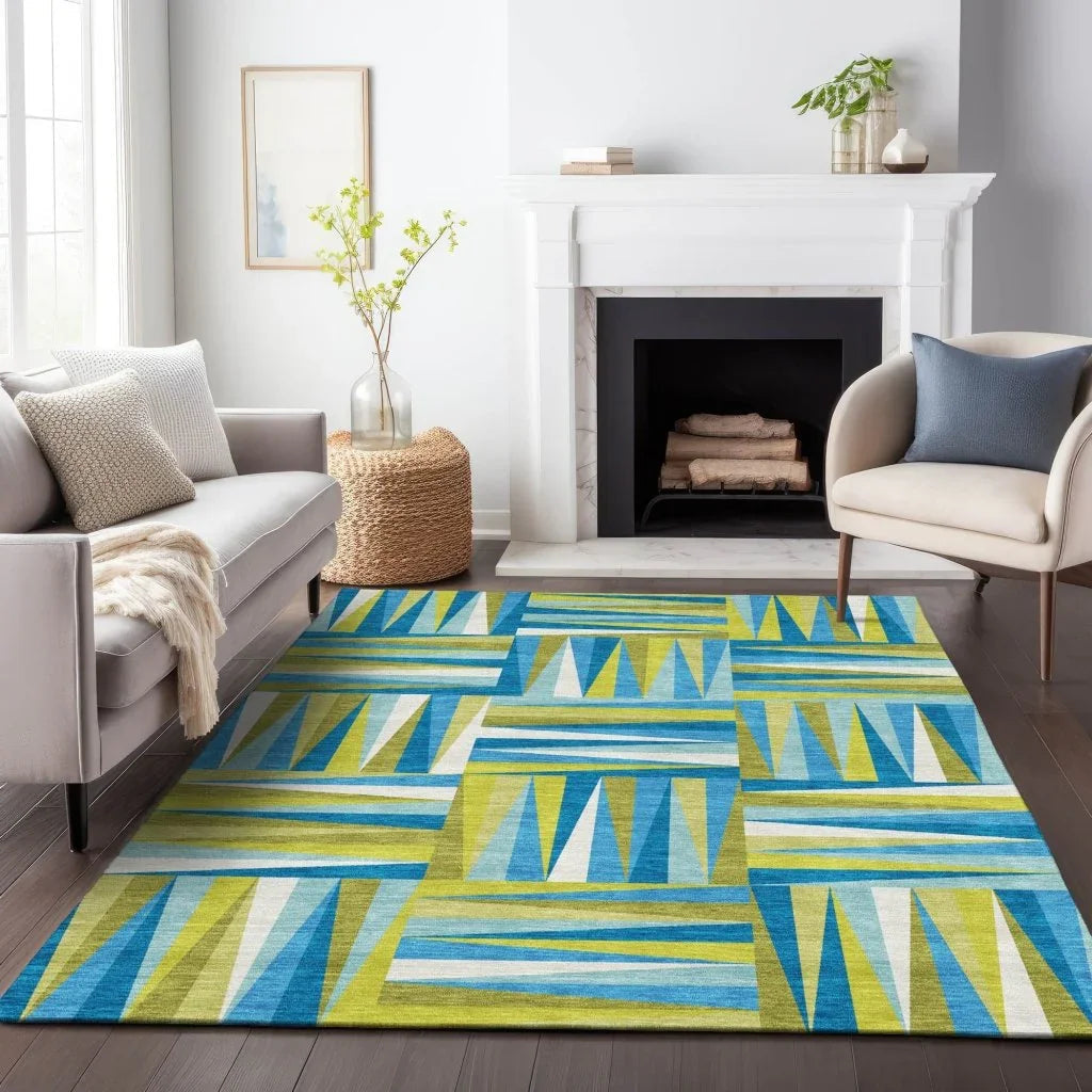 LOOMLAN Rugs Azura Teal Washable Indoor-Outdoor Rug