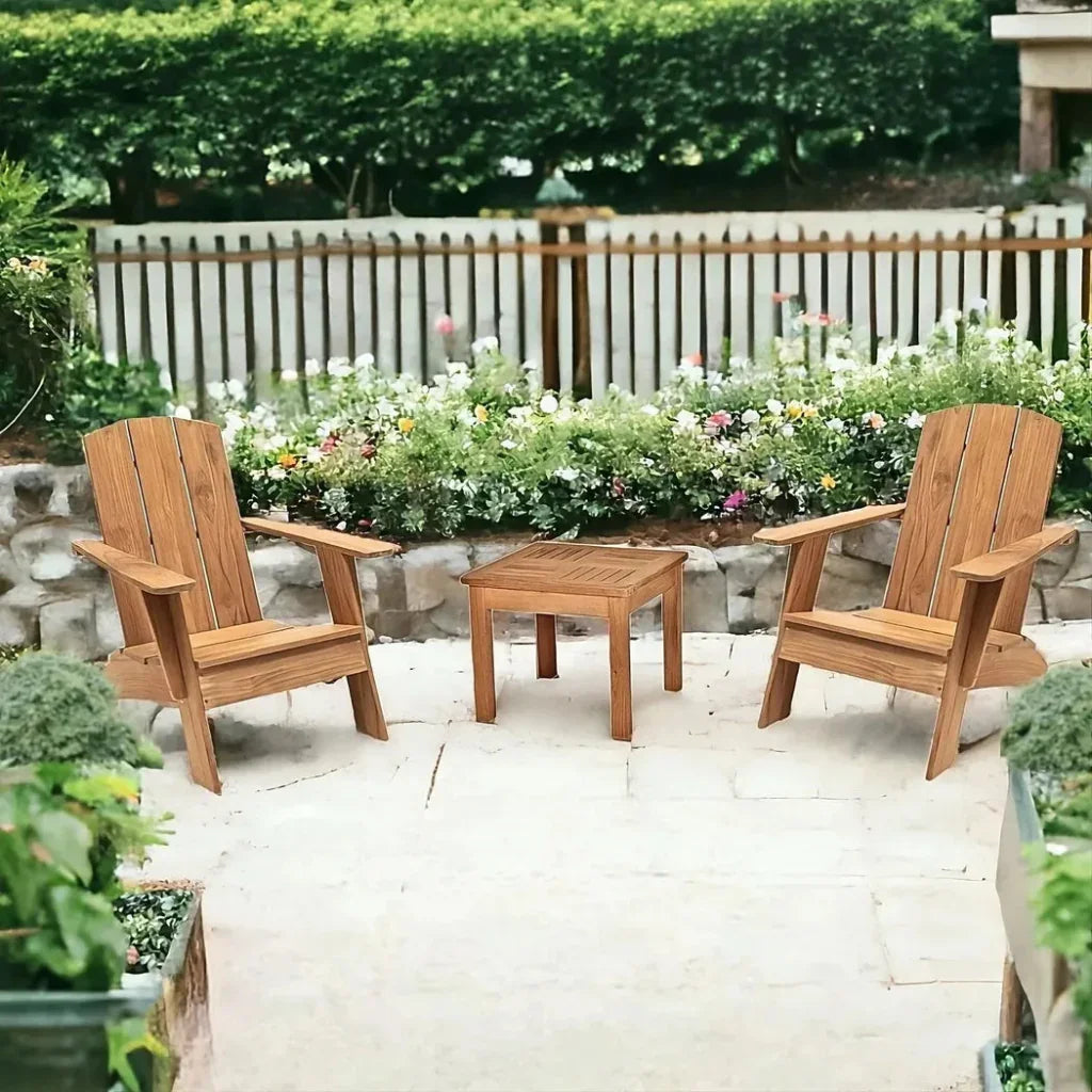 Bainbridge 3PC Teak Deep Outdoor Adirondack Lounge Set - LOOMLAN - HiTeak - Outdoor Accent Chairs