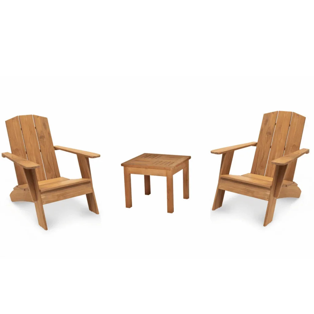 Bainbridge Teak Patio Adirondack Lounge Set 3PC - LOOMLAN - HiTeak - Outdoor Lounge Sets