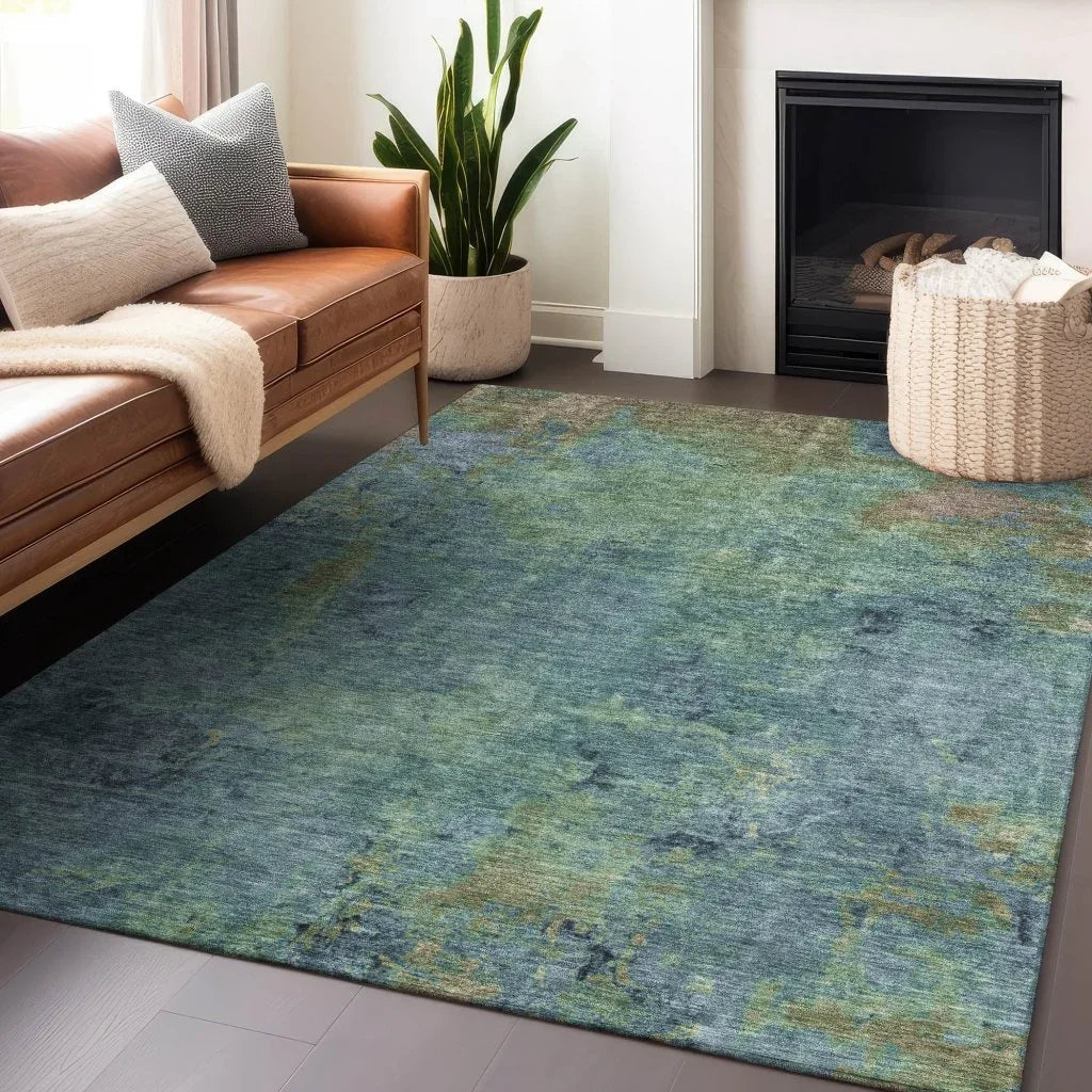 LOOMLAN Rugs Barzane Blue Washable Indoor-Outdoor Rug