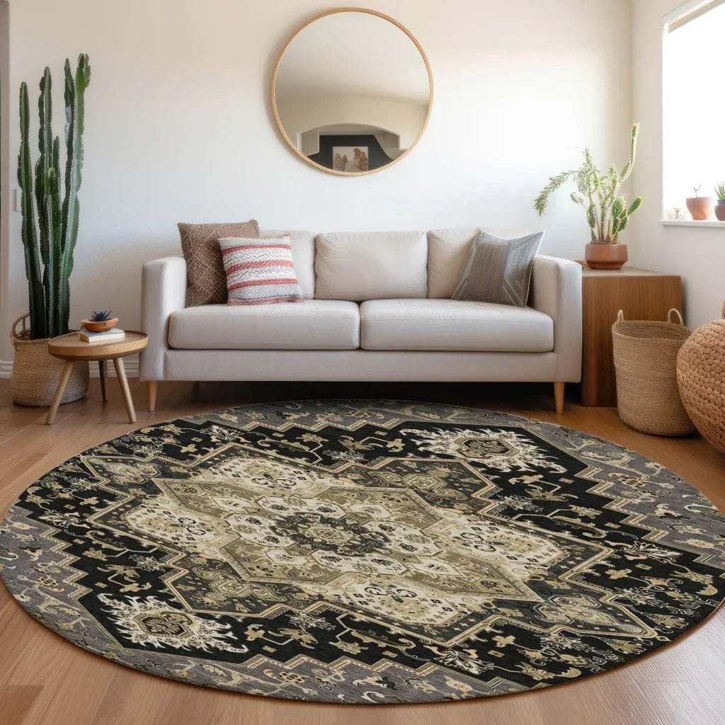 LOOMLAN Rugs Bellaya Black Washable Indoor-Outdoor Rug