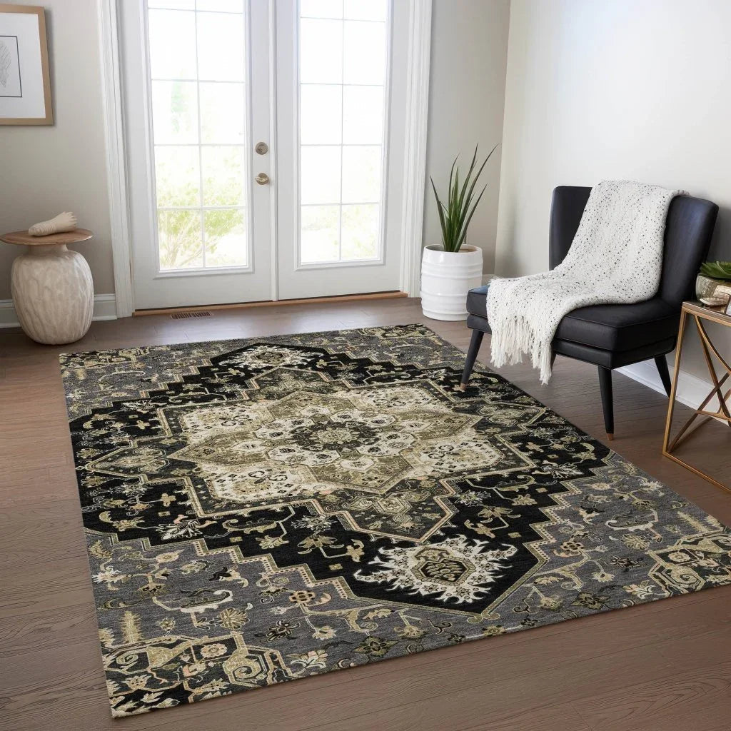 LOOMLAN Rugs Bellaya Black Washable Indoor-Outdoor Rug