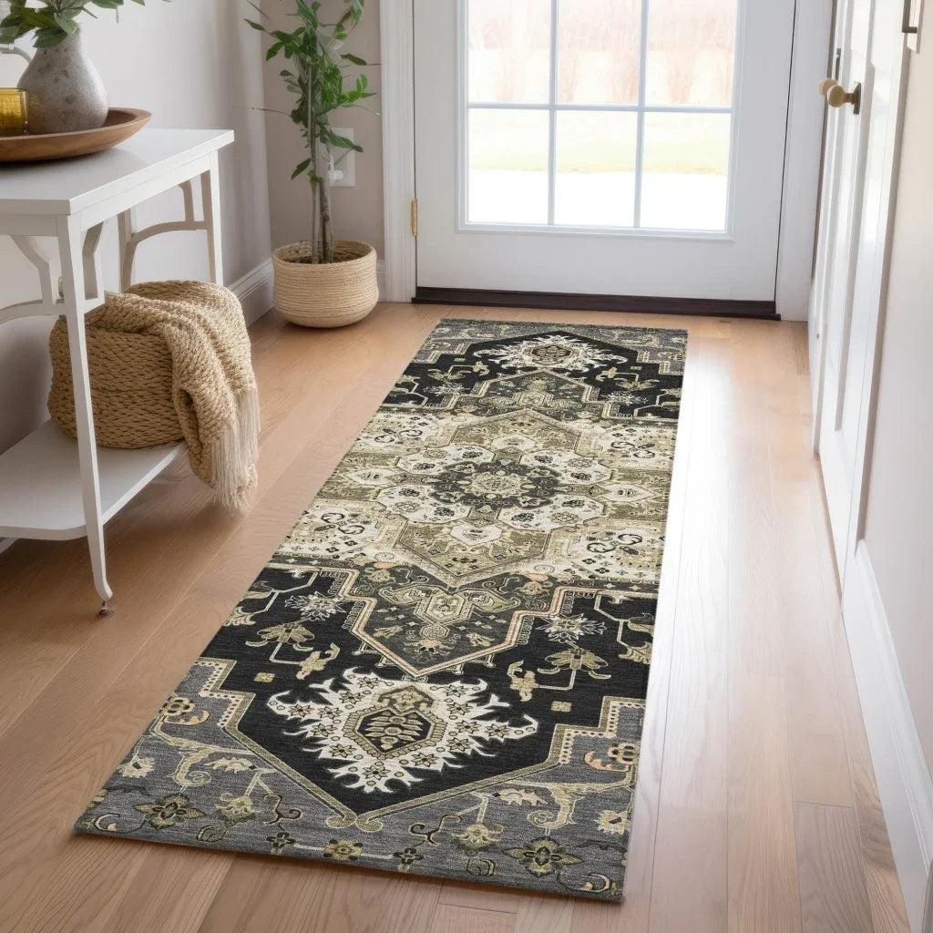LOOMLAN Rugs Bellaya Black Washable Indoor-Outdoor Rug