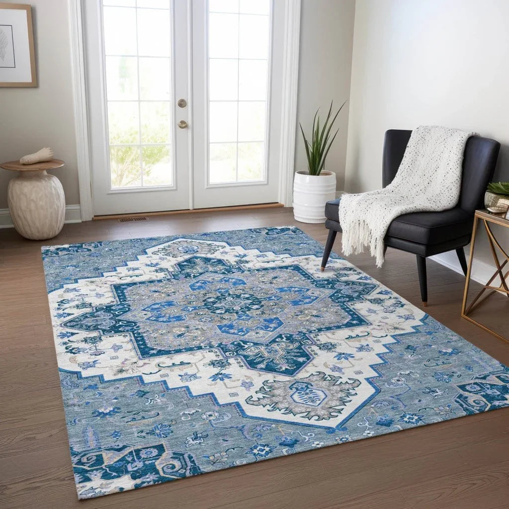 LOOMLAN Rugs Bellaya Blue Washable Indoor-Outdoor Rug