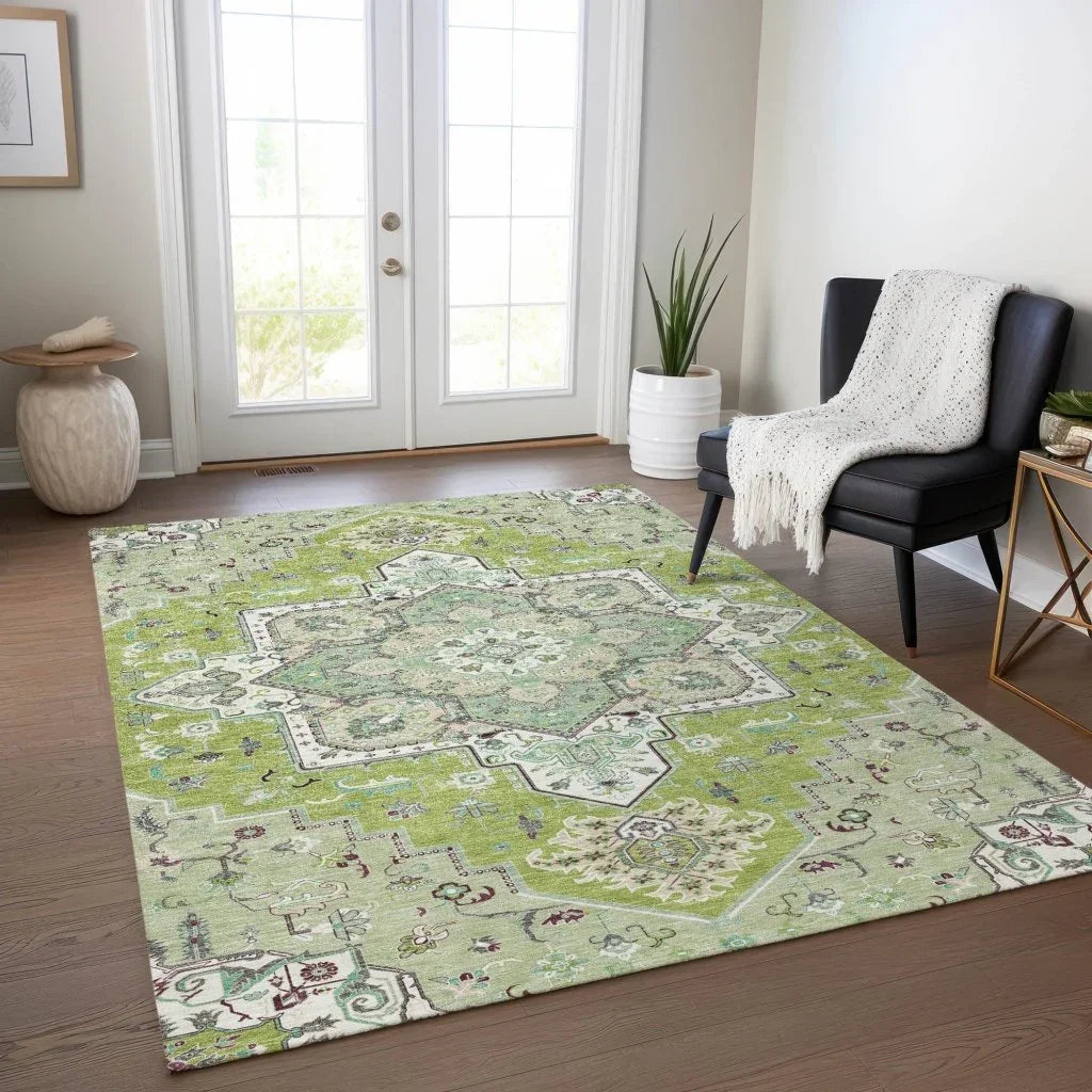 LOOMLAN Rugs Bellaya Green Washable Indoor-Outdoor Rug