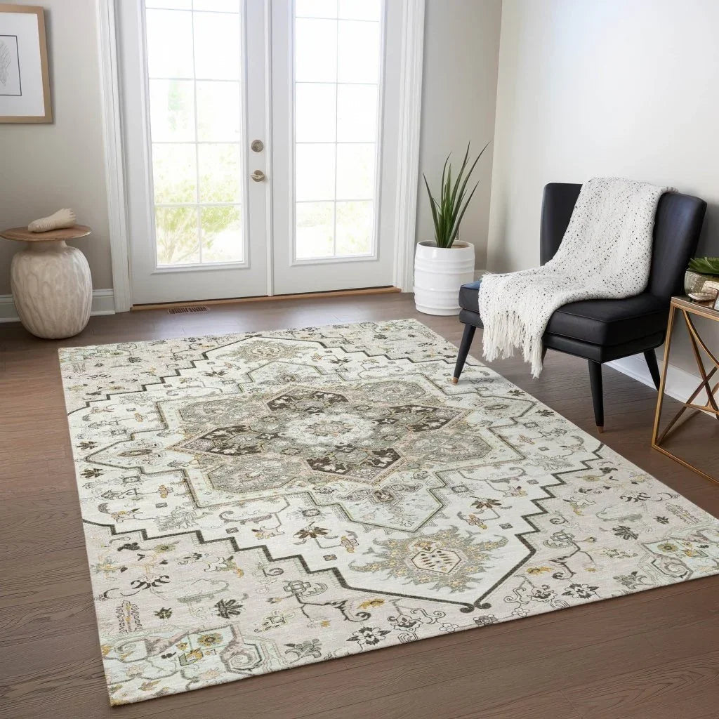 LOOMLAN Rugs Bellaya Ivory Washable Indoor-Outdoor Rug