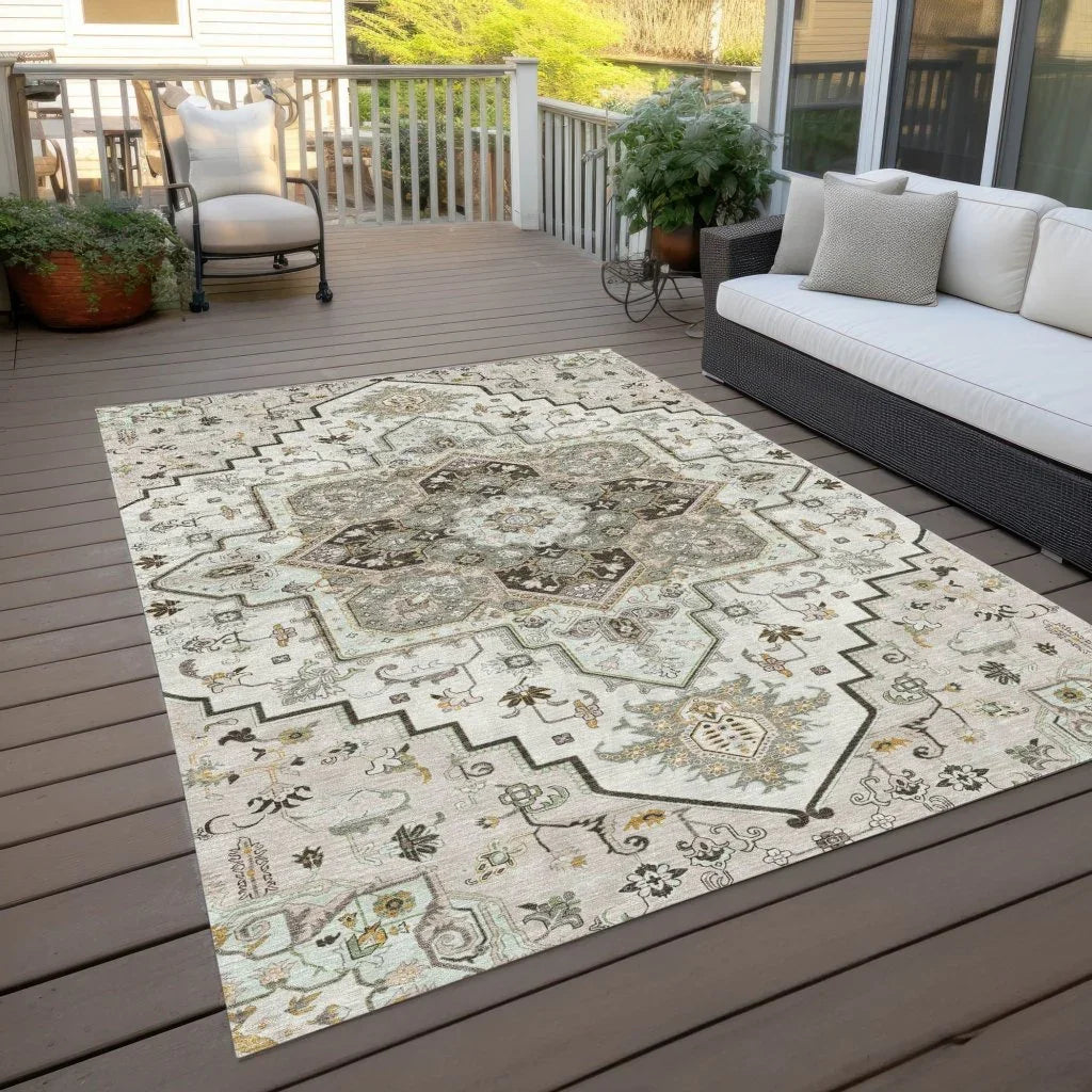 LOOMLAN Rugs Bellaya Ivory Washable Indoor-Outdoor Rug