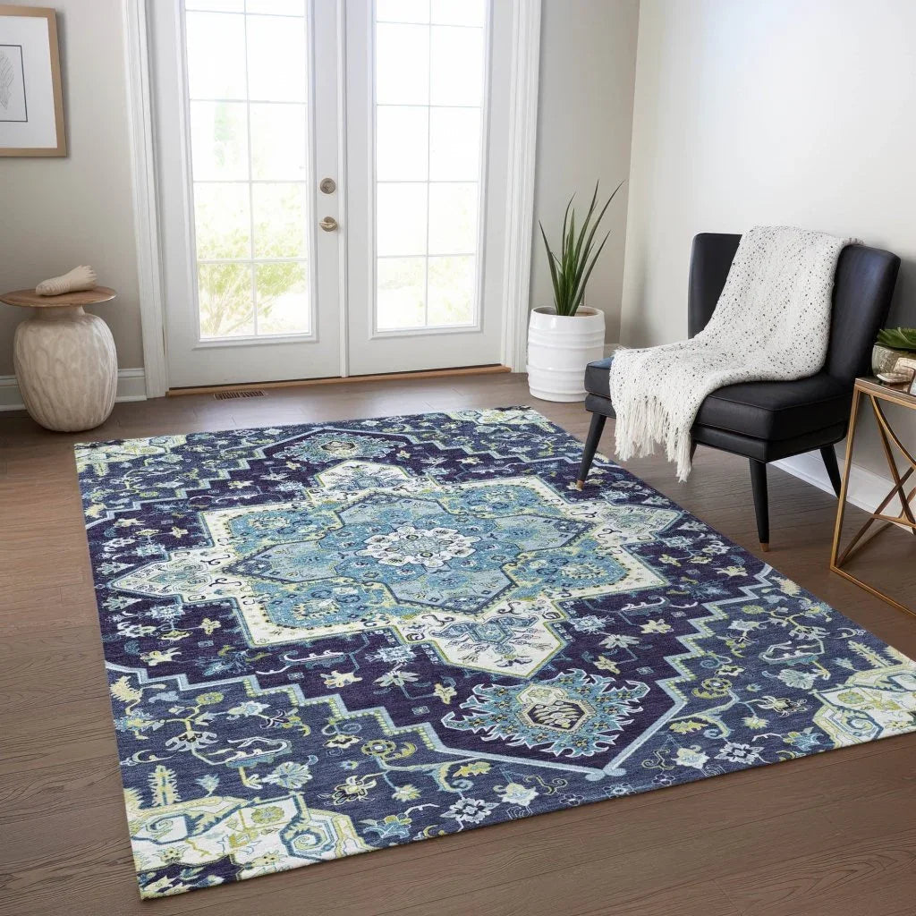 LOOMLAN Rugs Bellaya Navy Washable Indoor-Outdoor Rug
