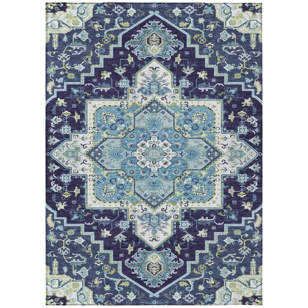 LOOMLAN Rugs Bellaya Navy Washable Indoor-Outdoor Rug