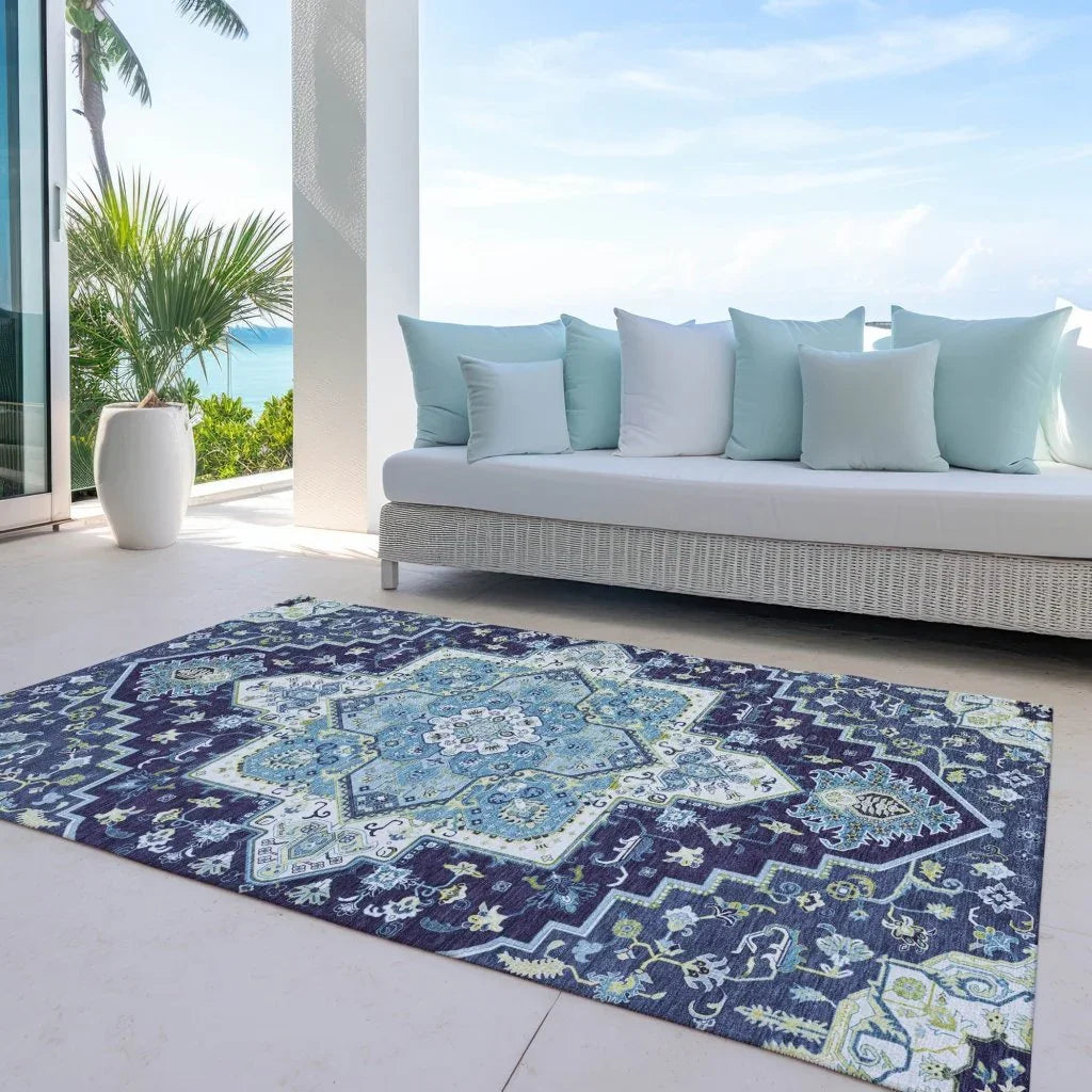 LOOMLAN Rugs Bellaya Navy Washable Indoor-Outdoor Rug