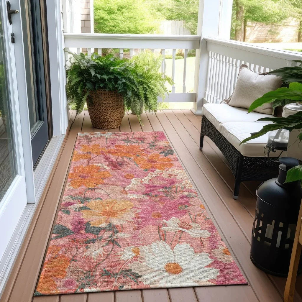 LOOMLAN Rugs Beshira Pink Washable Indoor-Outdoor Rug