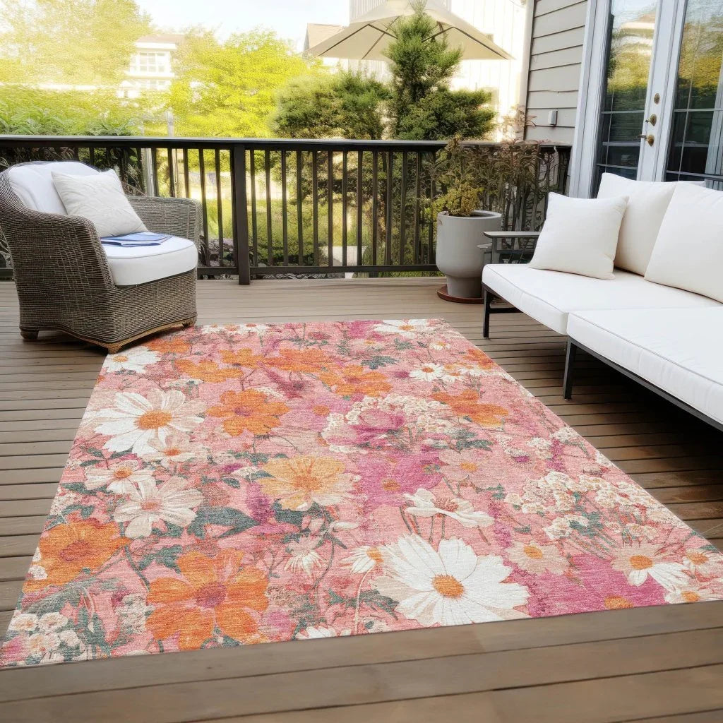 LOOMLAN Rugs Beshira Pink Washable Indoor-Outdoor Rug