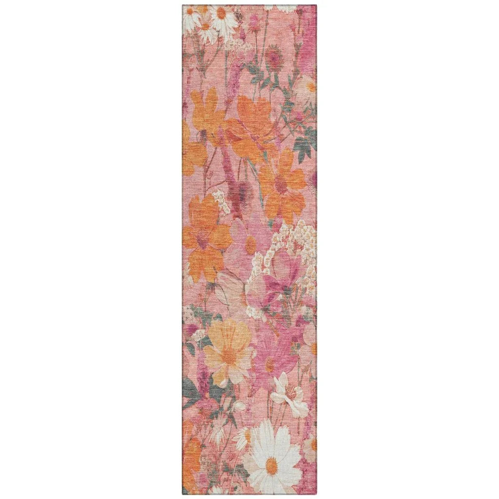 LOOMLAN Rugs Beshira Pink Washable Indoor-Outdoor Rug