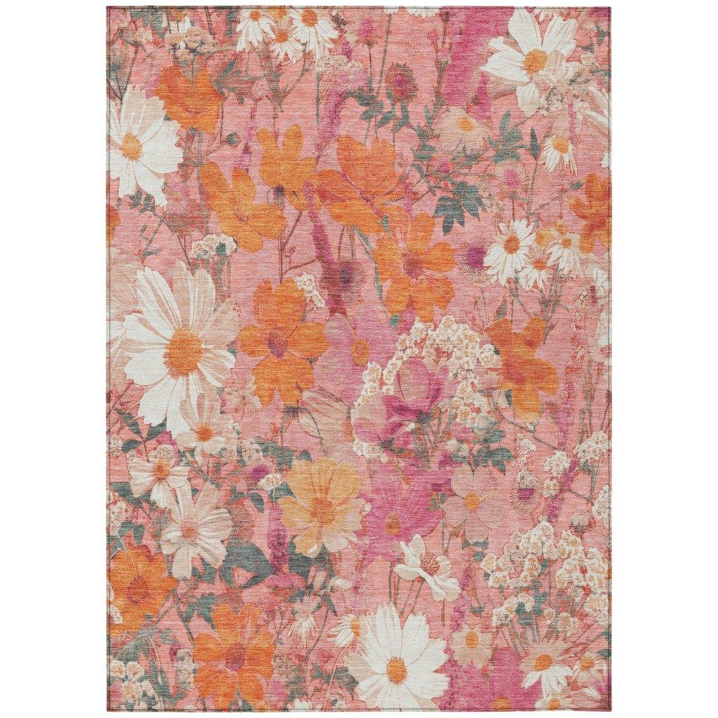 LOOMLAN Rugs Beshira Pink Washable Indoor-Outdoor Rug
