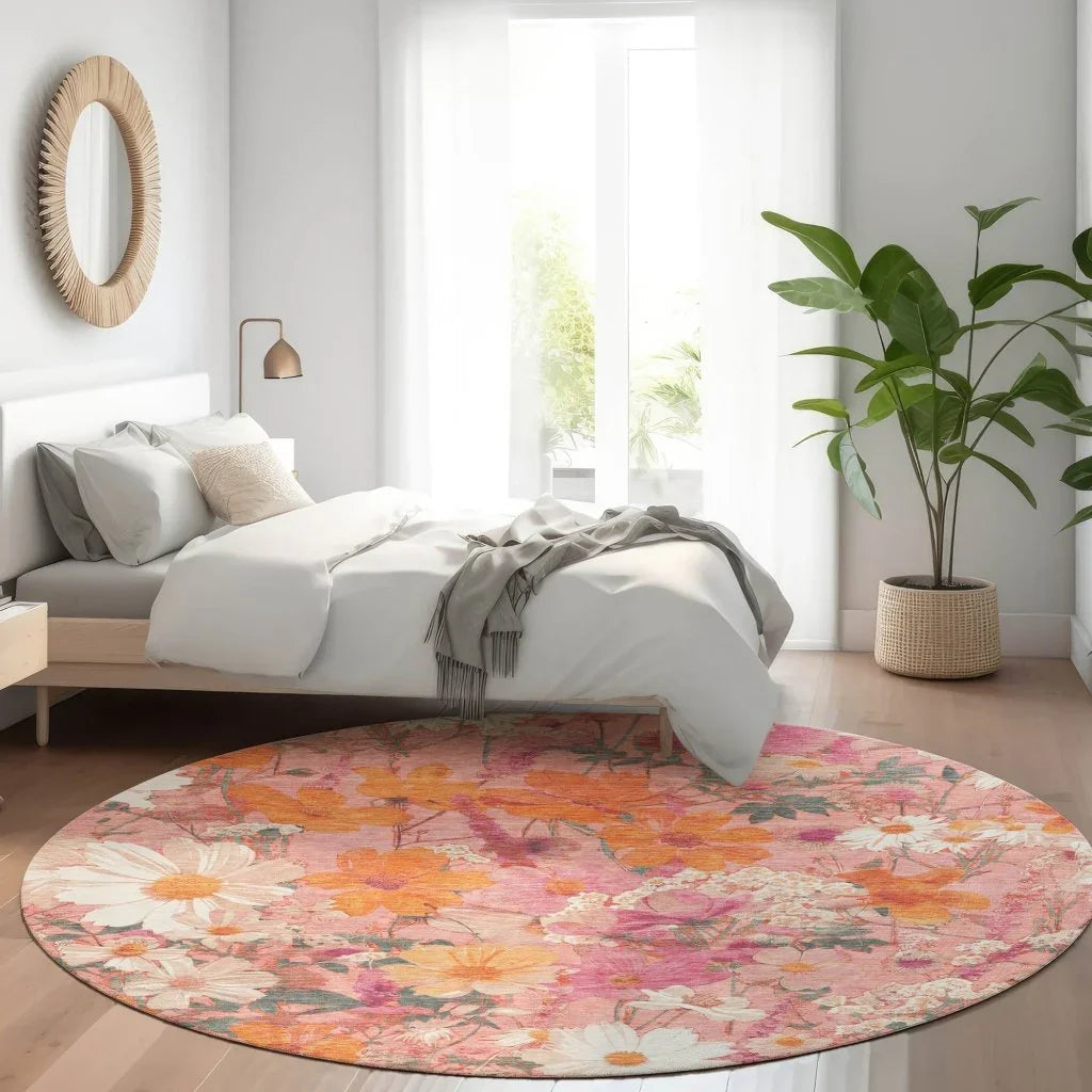 LOOMLAN Rugs Beshira Pink Washable Indoor-Outdoor Rug