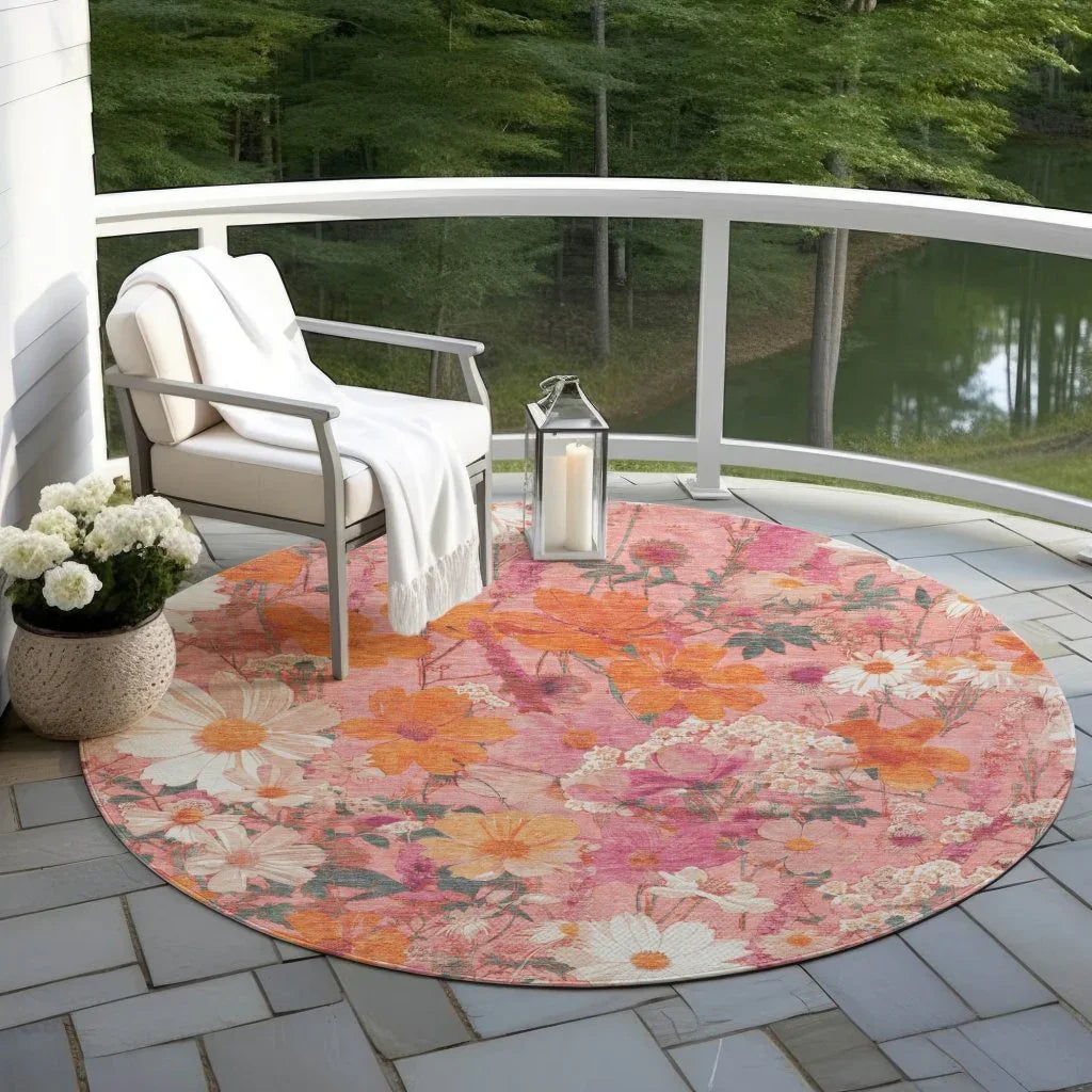 LOOMLAN Rugs Beshira Pink Washable Indoor-Outdoor Rug