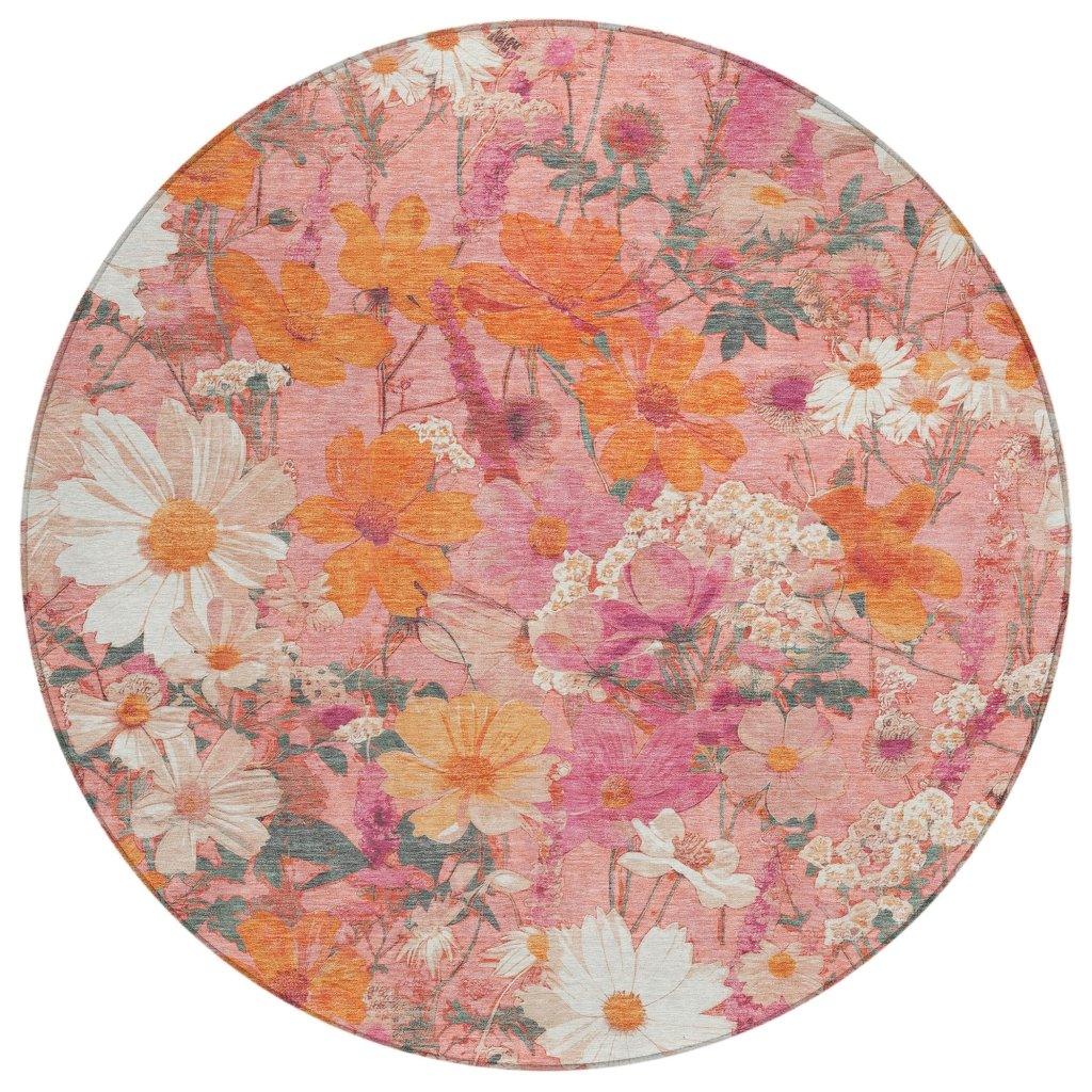 LOOMLAN Rugs Beshira Pink Washable Indoor-Outdoor Rug