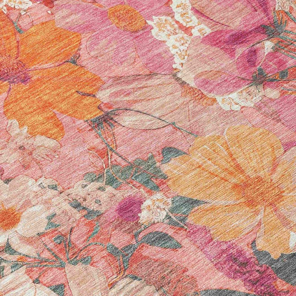LOOMLAN Rugs Beshira Pink Washable Indoor-Outdoor Rug