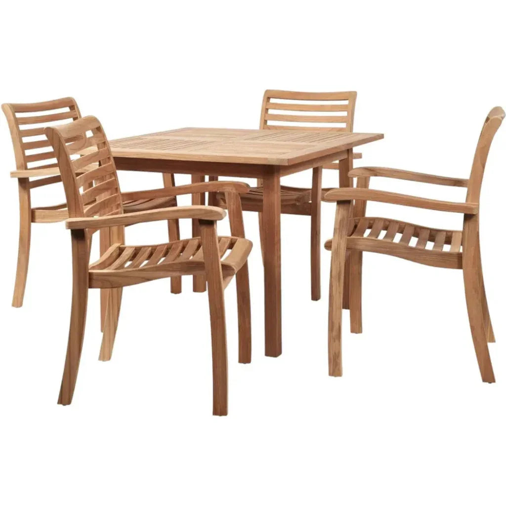 Birmingham 5PC Square Outdoor Table Set Stacking Chairs - LOOMLAN - HiTeak - Outdoor Dining Sets