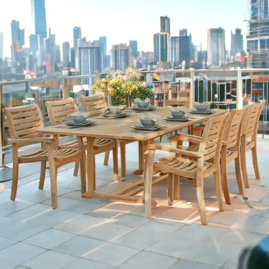 Birmingham 7 - PC Outdoor Extendable Table Set & Chairs - LOOMLAN - HiTeak - Outdoor Dining Sets