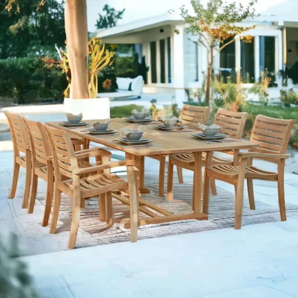 Birmingham 7 - PC Outdoor Extendable Table Set & Chairs - LOOMLAN - HiTeak - Outdoor Dining Sets