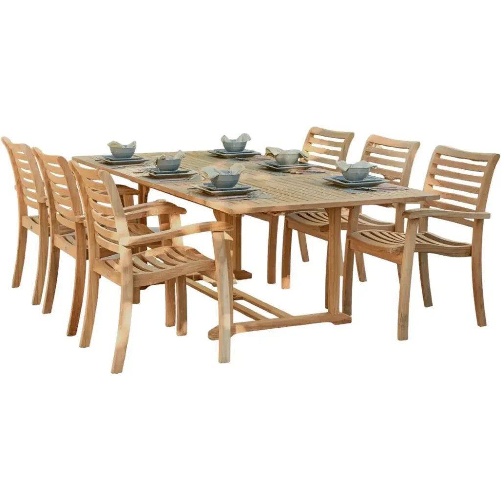 Birmingham 7 - PC Outdoor Extendable Table Set & Chairs - LOOMLAN - HiTeak - Outdoor Dining Sets