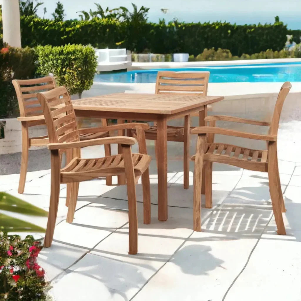 Birmingham Square Outdoor Dining Table Umbrella Hole - LOOMLAN - HiTeak - Outdoor Dining Tables