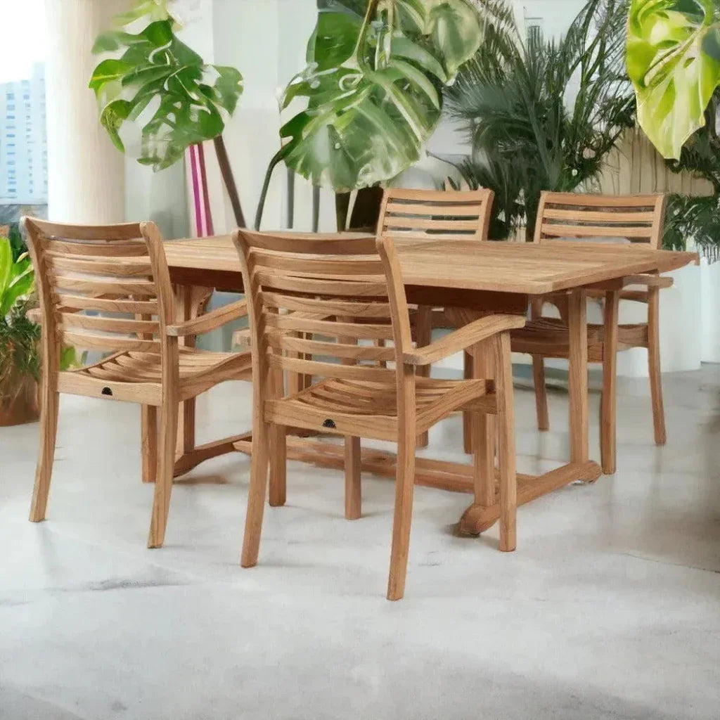 Birmingham Stacking Teak Outdoor Dining Armchair 4PC - LOOMLAN - HiTeak - Outdoor Dining Chairs