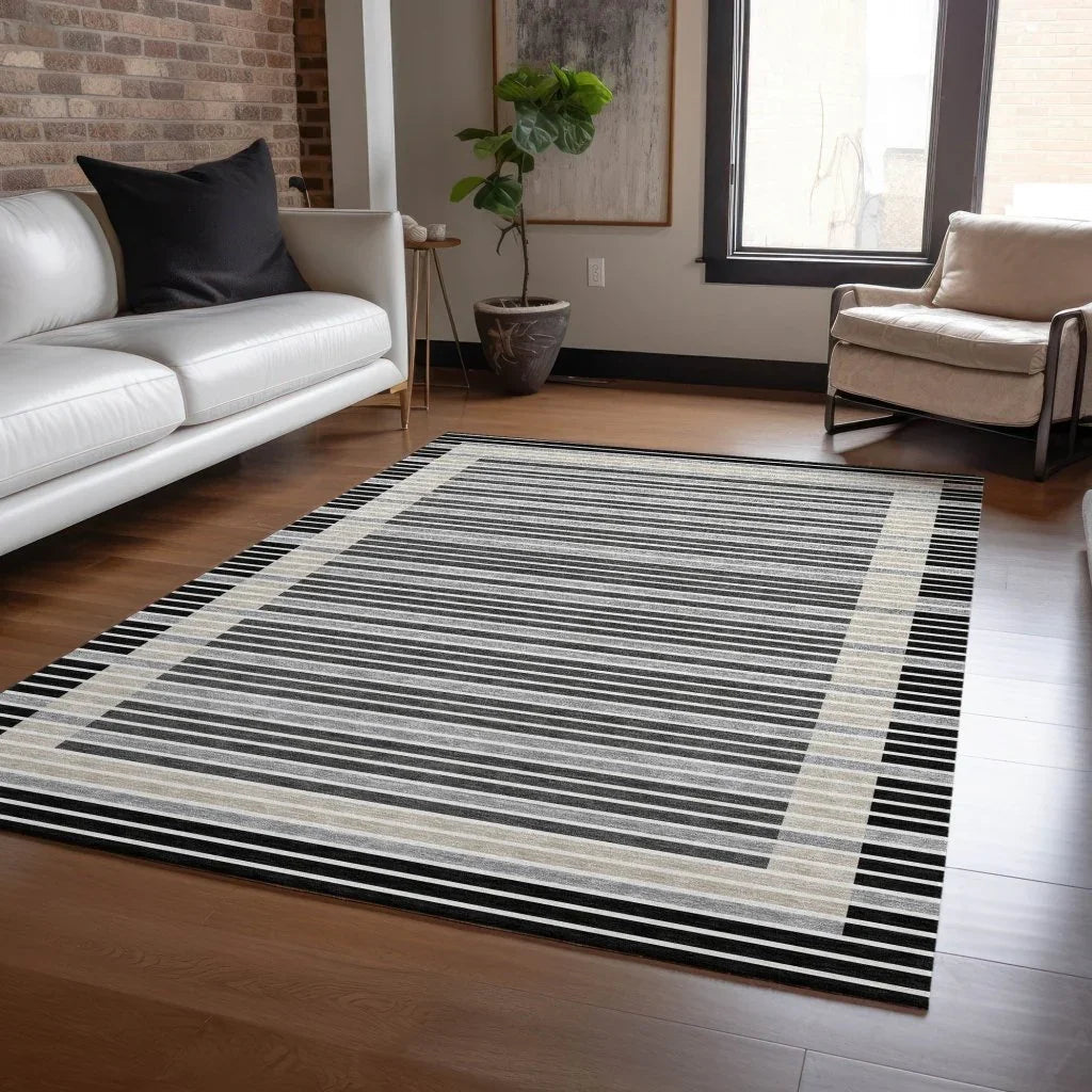LOOMLAN Rugs Blazyn Black Washable Indoor-Outdoor Rug