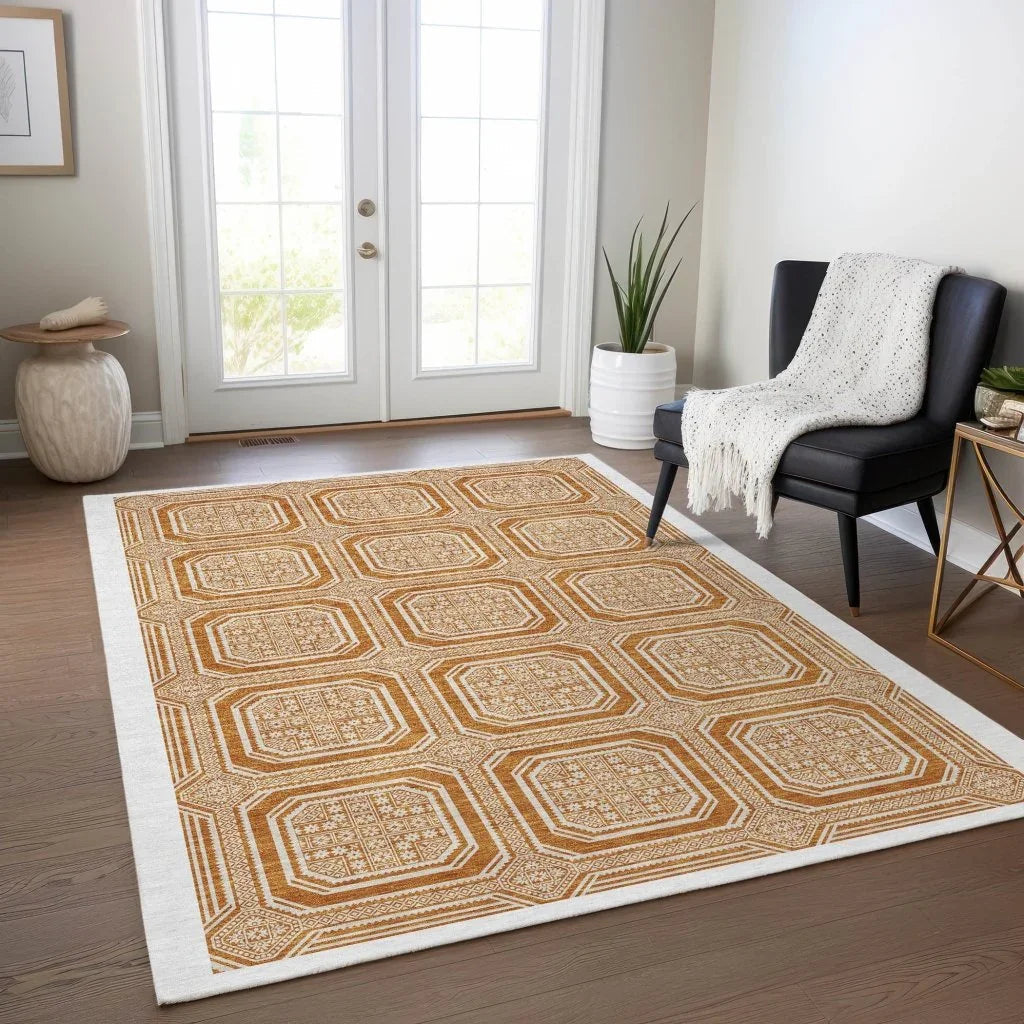 Brithara Orange Washable Indoor - Outdoor Rug - LOOMLAN - LOOMLAN Rugs - Outdoor Rugs