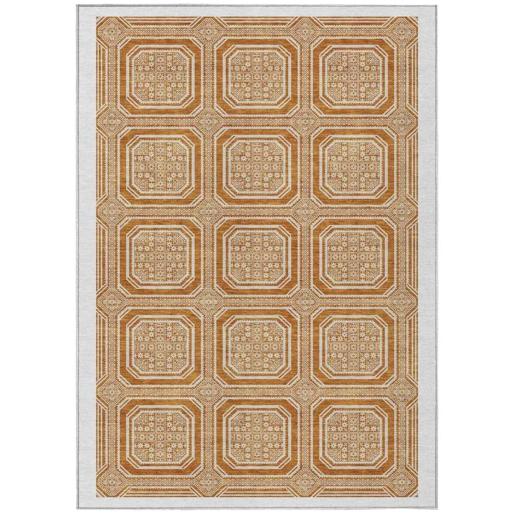 Brithara Orange Washable Indoor - Outdoor Rug - LOOMLAN - LOOMLAN Rugs - Outdoor Rugs